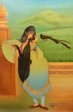  oiseau Peintre - Islamique dame et oiseau